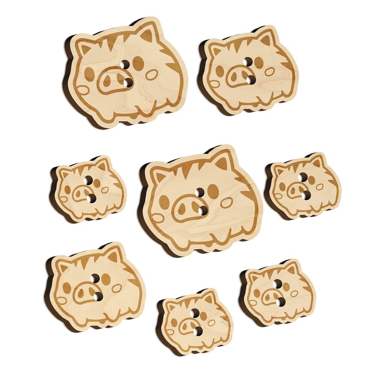 Fun Chibi Wild Boar Pig Swine Wood Buttons for Sewing Knitting Crochet DIY Craft